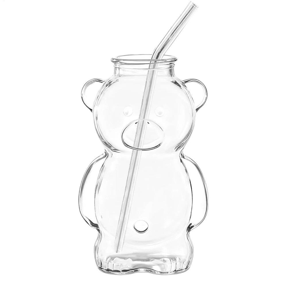 Transparent Bear Coffee Mug 320ML Milk Tea Straw Cup Multi-purpose Clear Bear Glassware Milk
