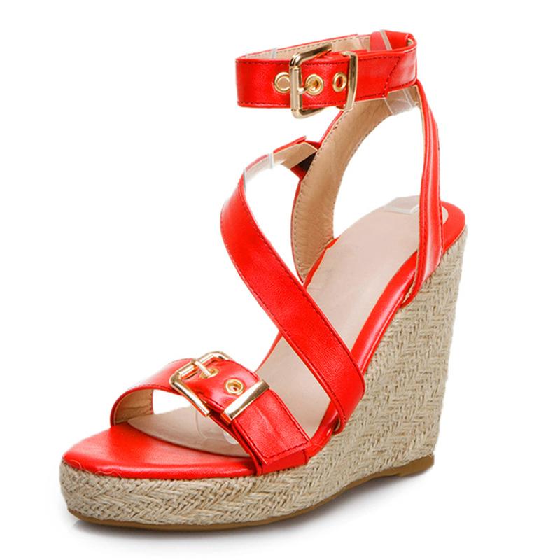 Модные босоножки на танкетке, женские летние туфли, трикотажные туфли на платформе, высокие каблуки, шлепанцы, большие размеры, туфли с перекрестными ремешками для вечеринок, женские, белые