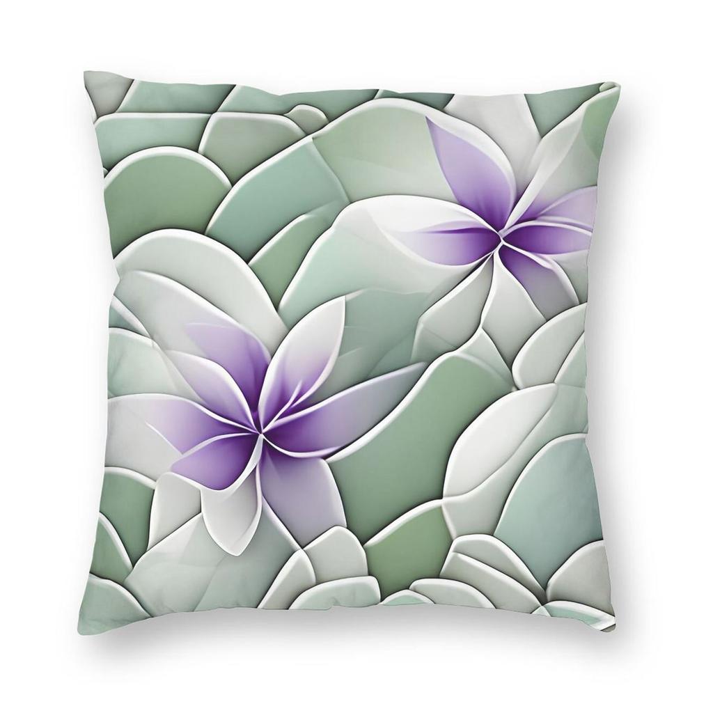 Sage Green Purple Floral Square Pillowcase Polyester Linen Velvet Pattern Zip Decor Throw Pillow Case Car Cushion Cover