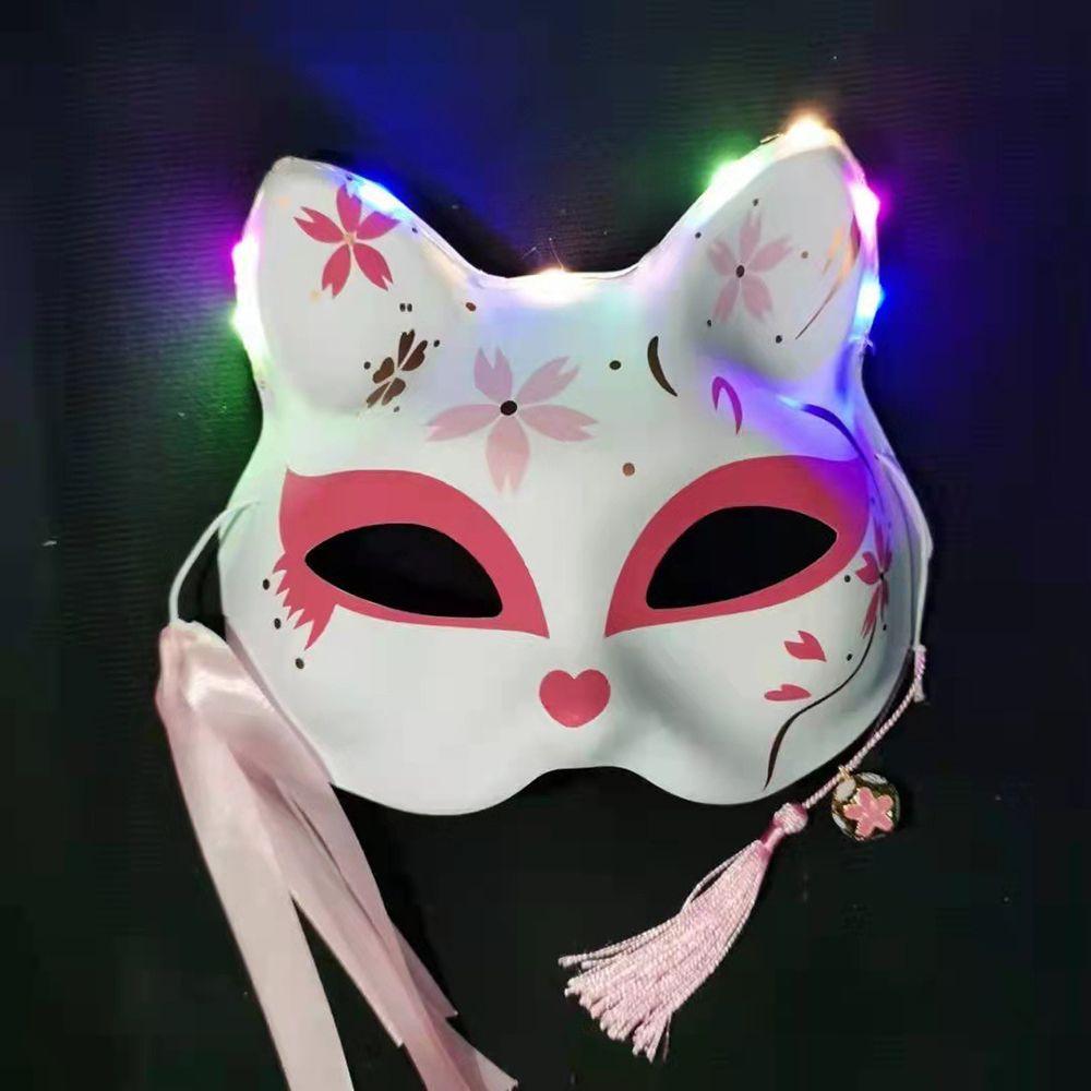 Реквизит Половина лица с колокольчиками Маски Кицунэ Светящиеся маски Костюм Вечеринка Маска Кошка Маска Косплей Реквизит