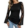 Women's T-shirt 2026 Autumn New Lace Long Sleeve Folds Asymmetrical Women's T Shirt Fashion Thin Slim Fit Round Neck Office Lady Tee Top