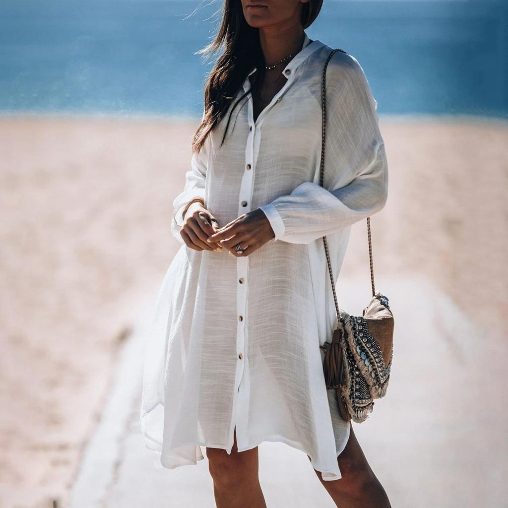 Женская однотонная рубашка, кардиган, пляжное пальто, бикини, купальник для отпуска, блузка, солнцезащитный крем