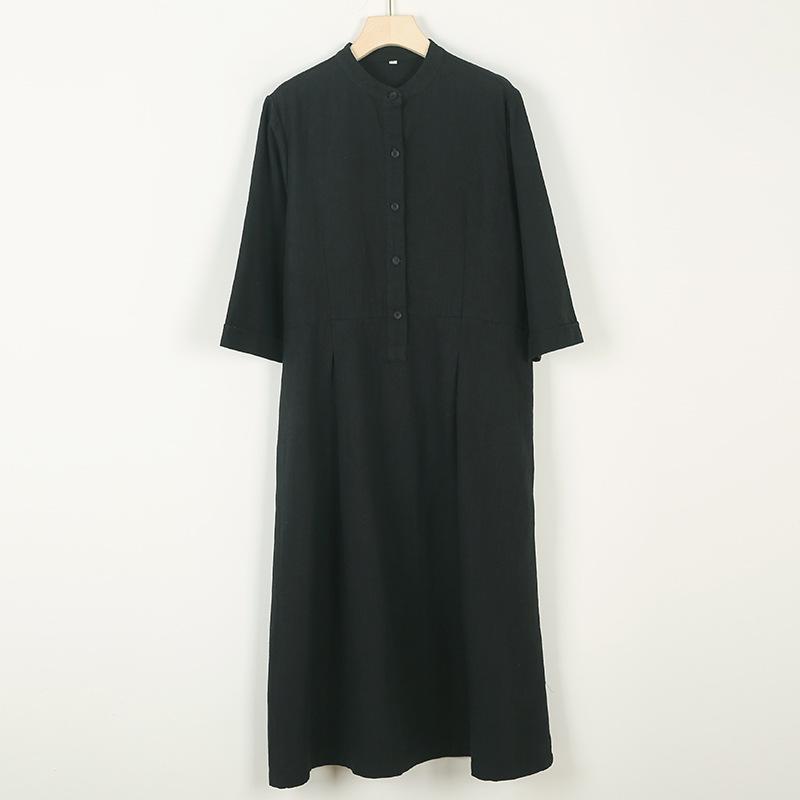 Johnature Женские винтажные весенние платья с семью рукавами, стойкой, пуговицами, карманами и трапециевидными карманами