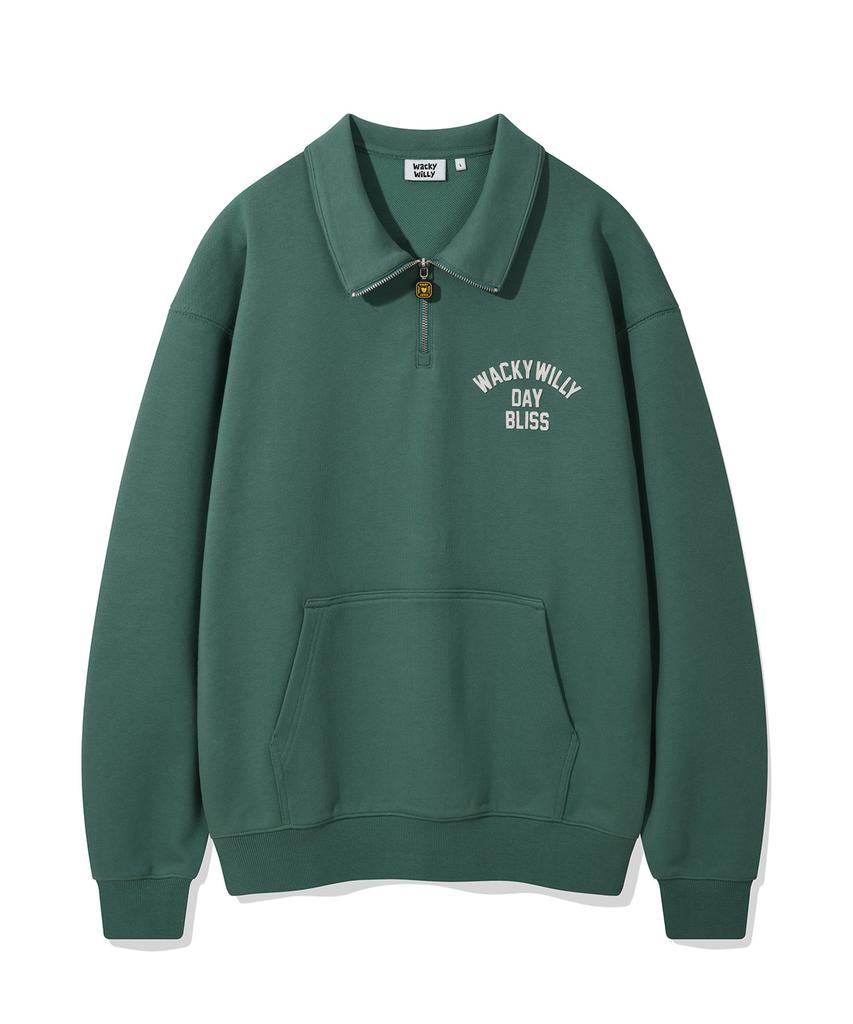 WACKY WILLY Signature Typography Half-Zip Sweatshirt Green