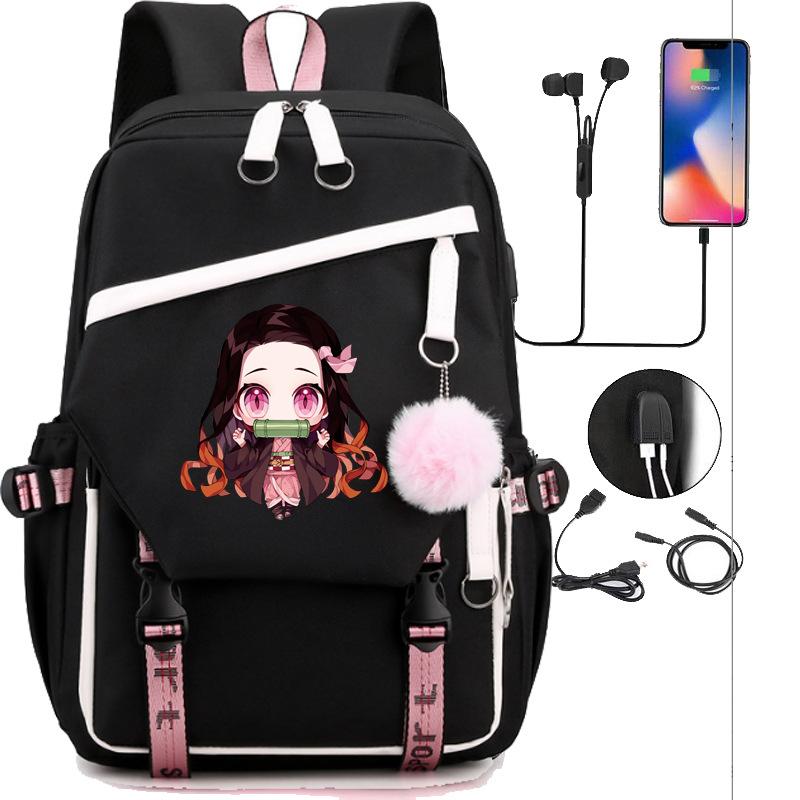 Japan cartoon comics Demon Slayer Large Capacity Backpack for Teenagers and Students USB Interface Laptop Bag 0007 KTB