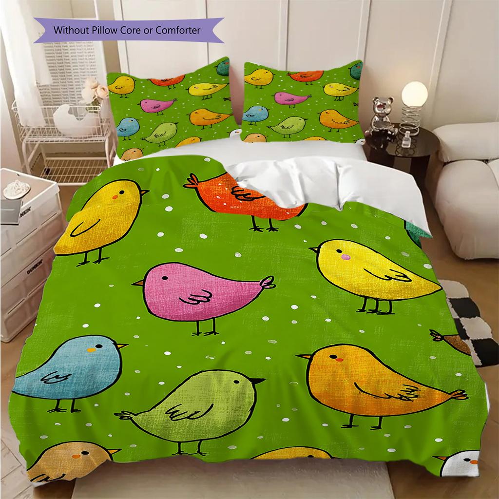 Bird Pattern Bedding Quilt Set Quilt Cover Pillowcase Home Decoration Birthday Gift (1 * duvet cover + 2 * pillowcase, without core)