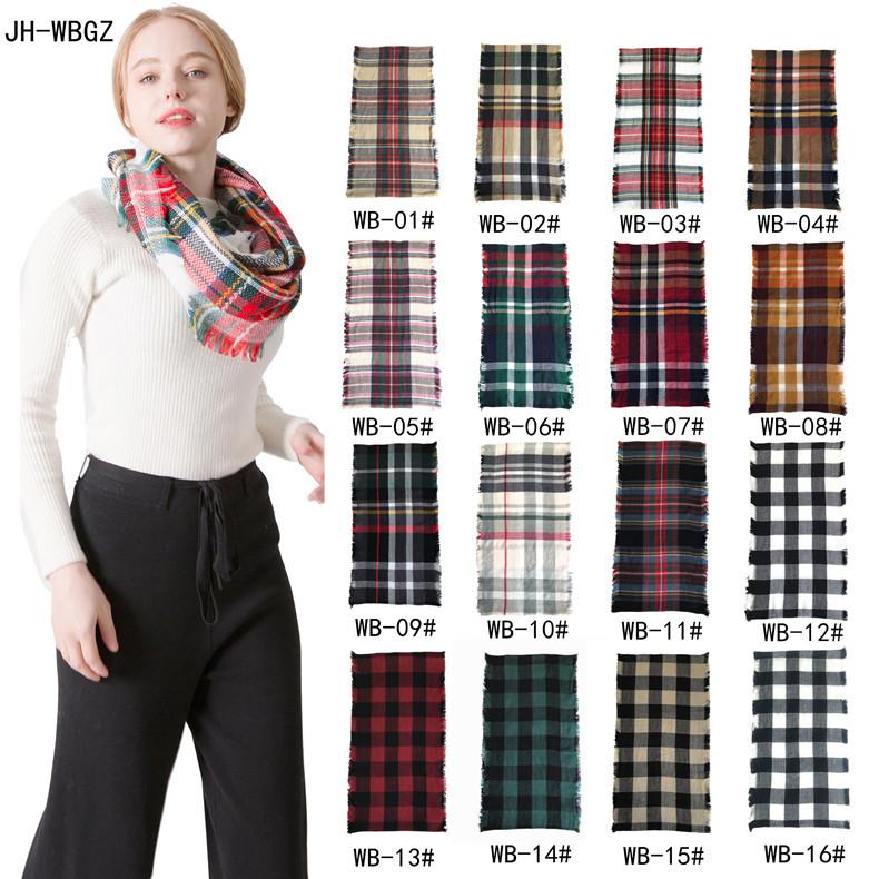 Wind Autumn and Winter Women's Warm Colorful Grid Imitation Cashmere Double-sided Fringed Grid Scarf