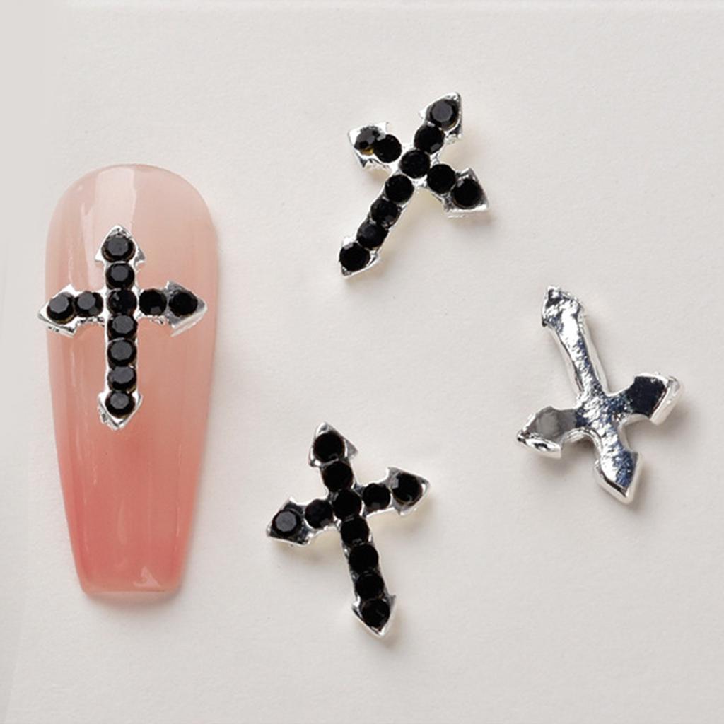 10Pcs Retro Cross Nail Charm Alloy Rhinestones Cross Charms Punk Gothic Nail Art Supplies for Acrylic Nail