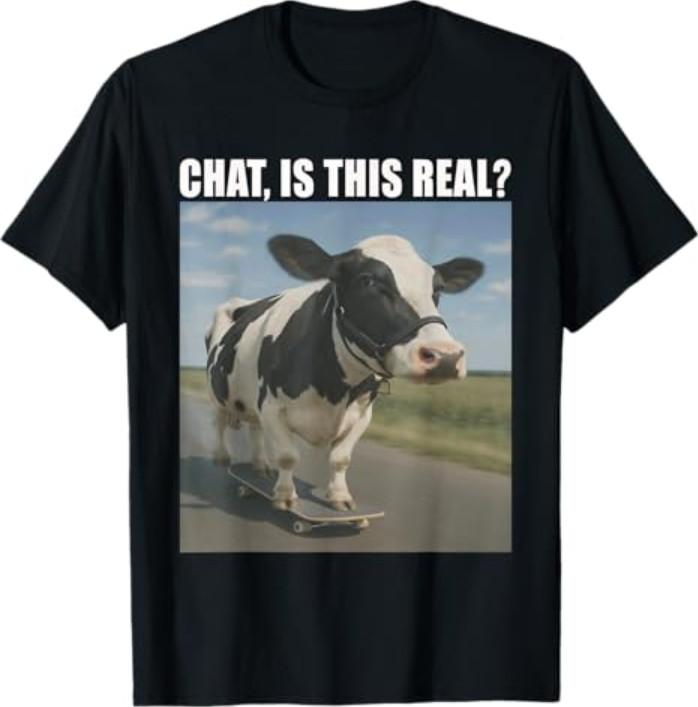 Camiseta Vaca Divertida "Chat Is This Real?" Humor Gen Z