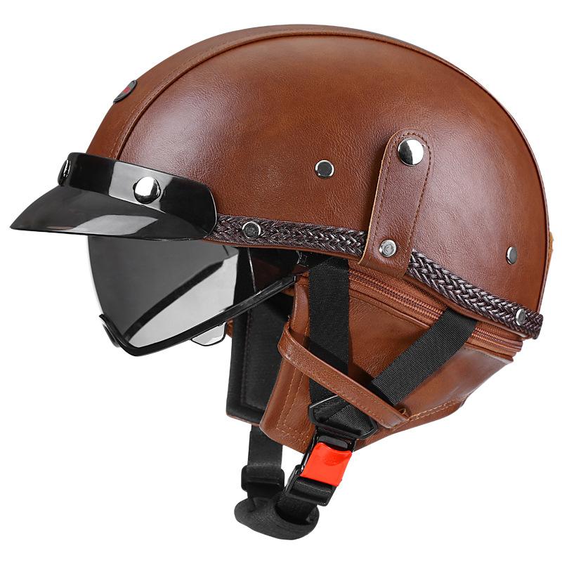 Ретро Мотошлем Одобрен DOT Встроенные Солнцезащитные Очки Casco Moto Шлем Съемная Внутренняя Подкладка Винтажный Немецкий Половинчатый Шлем