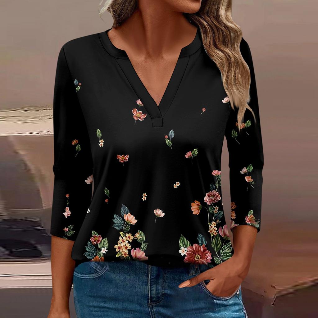 Women's T Shirt Tee Printed 3/4 Sleeve Daily Weekend Fashion Basic V Neck Regular Top