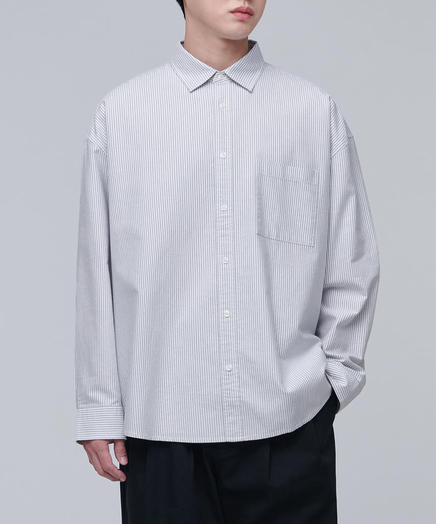 MUSINSA STANDARD Striped Oversized Oxford Shirt [Grey Stripe]