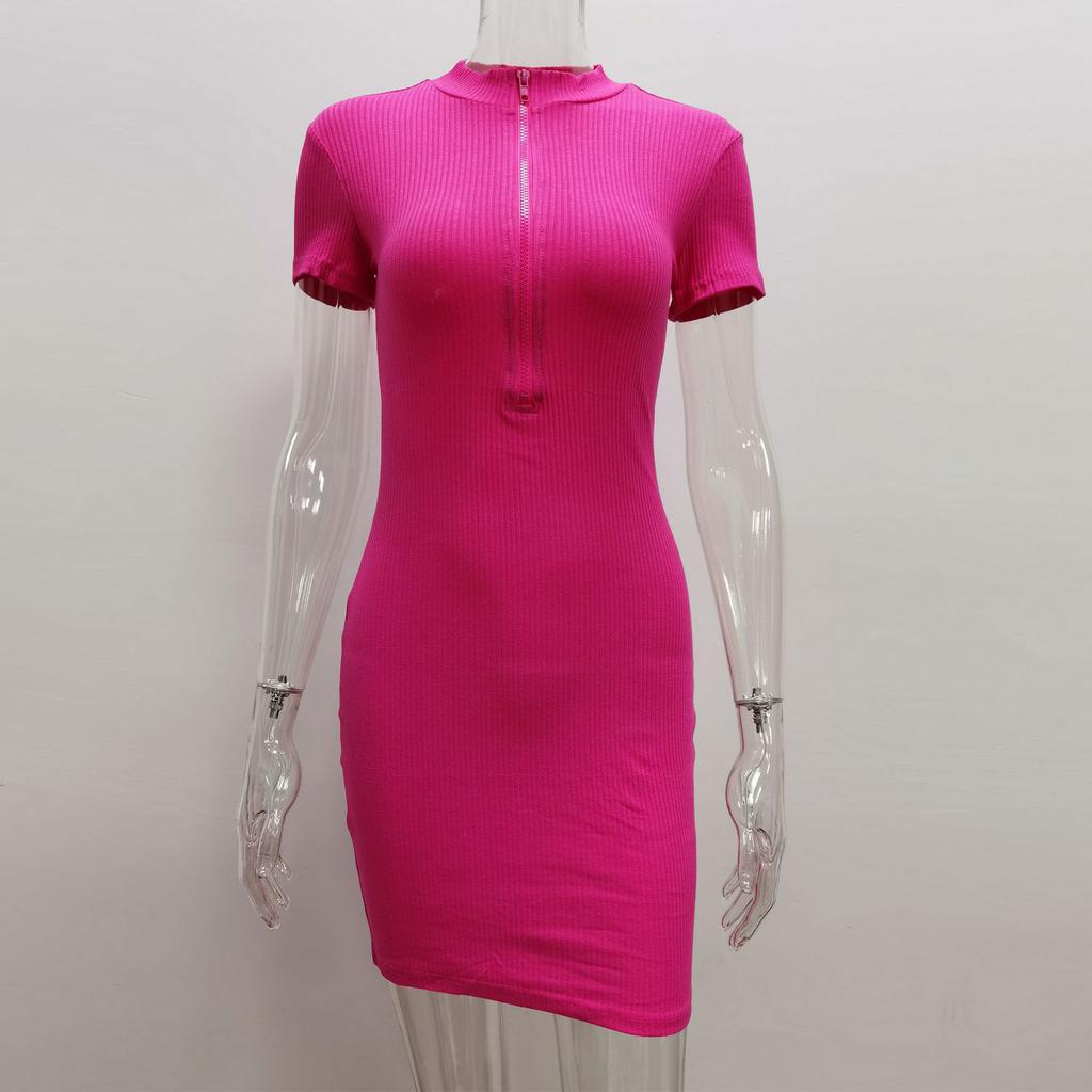 Платье с высоким воротом и короткими рукавами, женское платье на молнии