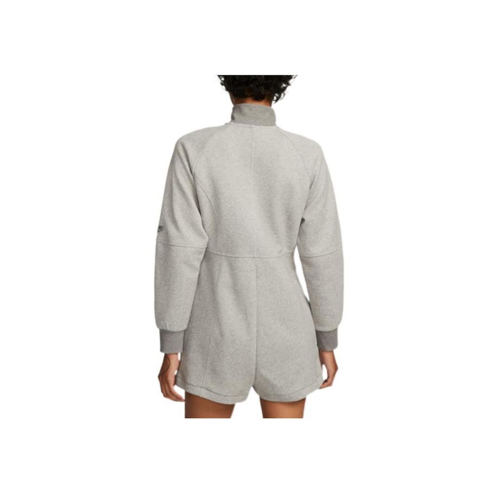 Nike Однотонный вышитый логотип с застежкой-молнией спереди, ребристым воротником, длинным рукавом, женский боди, серый DQ6672-016