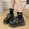 Модные туфли Мэри Джейн на металлической цепочке Женские 2024 Классическая пряжка Панк Готика Туфли-лодочки Женские Лакированная кожа Толстый высокий каблук Обувь Лолита