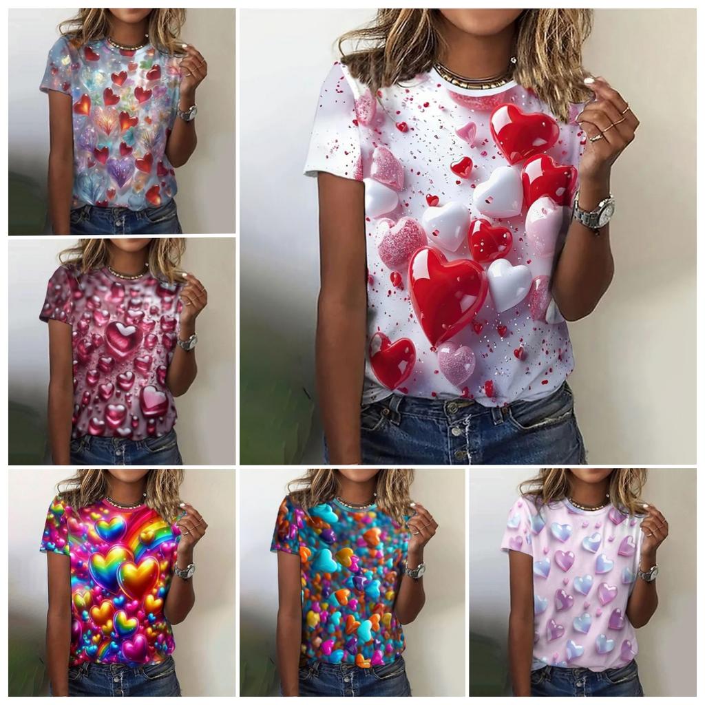 Летний топ с круглым вырезом и принтом в виде 3D-камней Love Stone Droplets, модные повседневные женские футболки с короткими рукавами