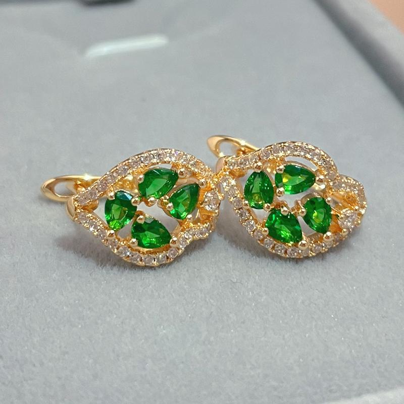 Женские серьги-гвоздики Kinel Lucky Clover с зеленым цирконом, розовое золото
