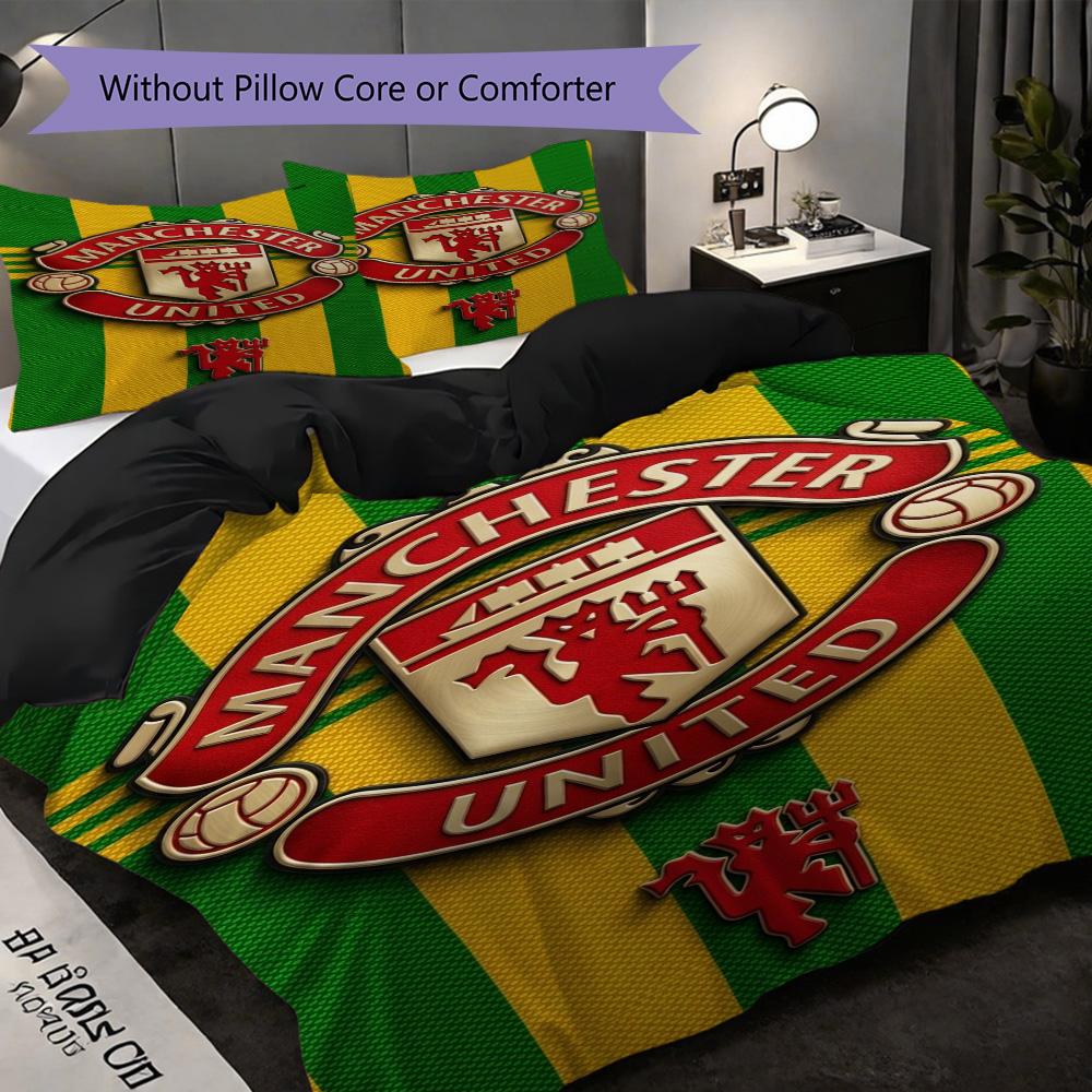 Manchester Heritage Emblem Bedding (1 * duvet cover + 2 * pillowcase, without core) 2D Flat Christmas birthday gift Soft and comfortable Bedding set