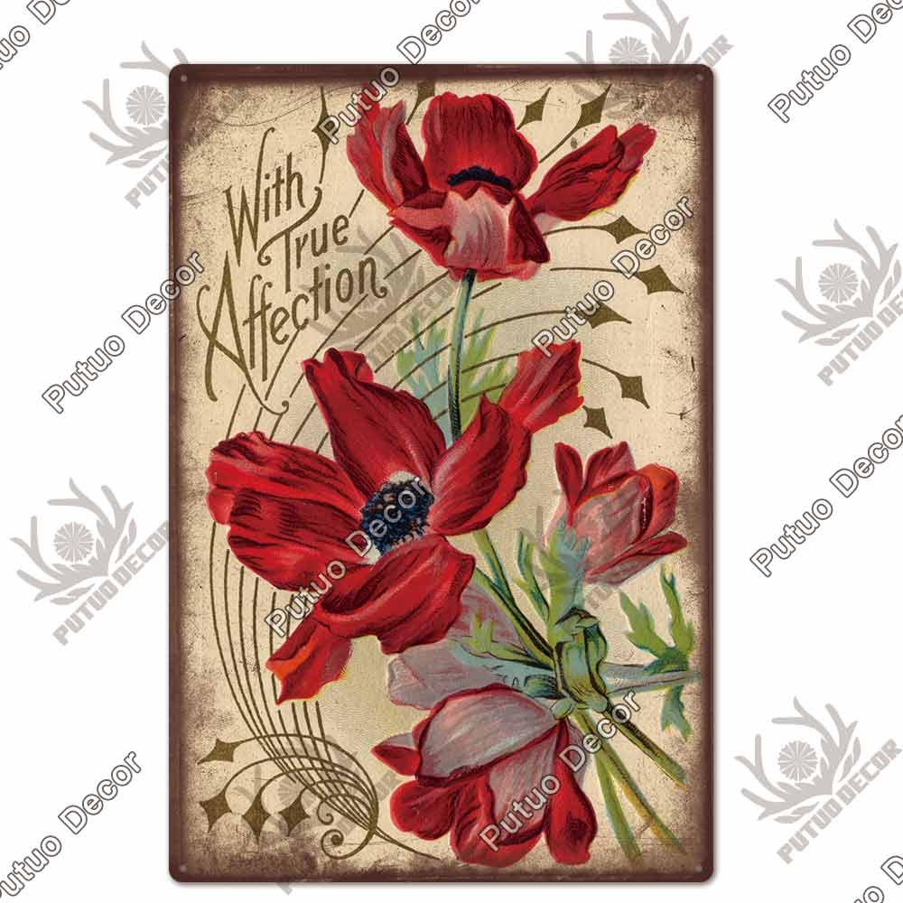 Putuo Decor Flower Vintage Tin Sign Plaque Metal Retro Wall Art Poster for Garden Living Room Club Decoration