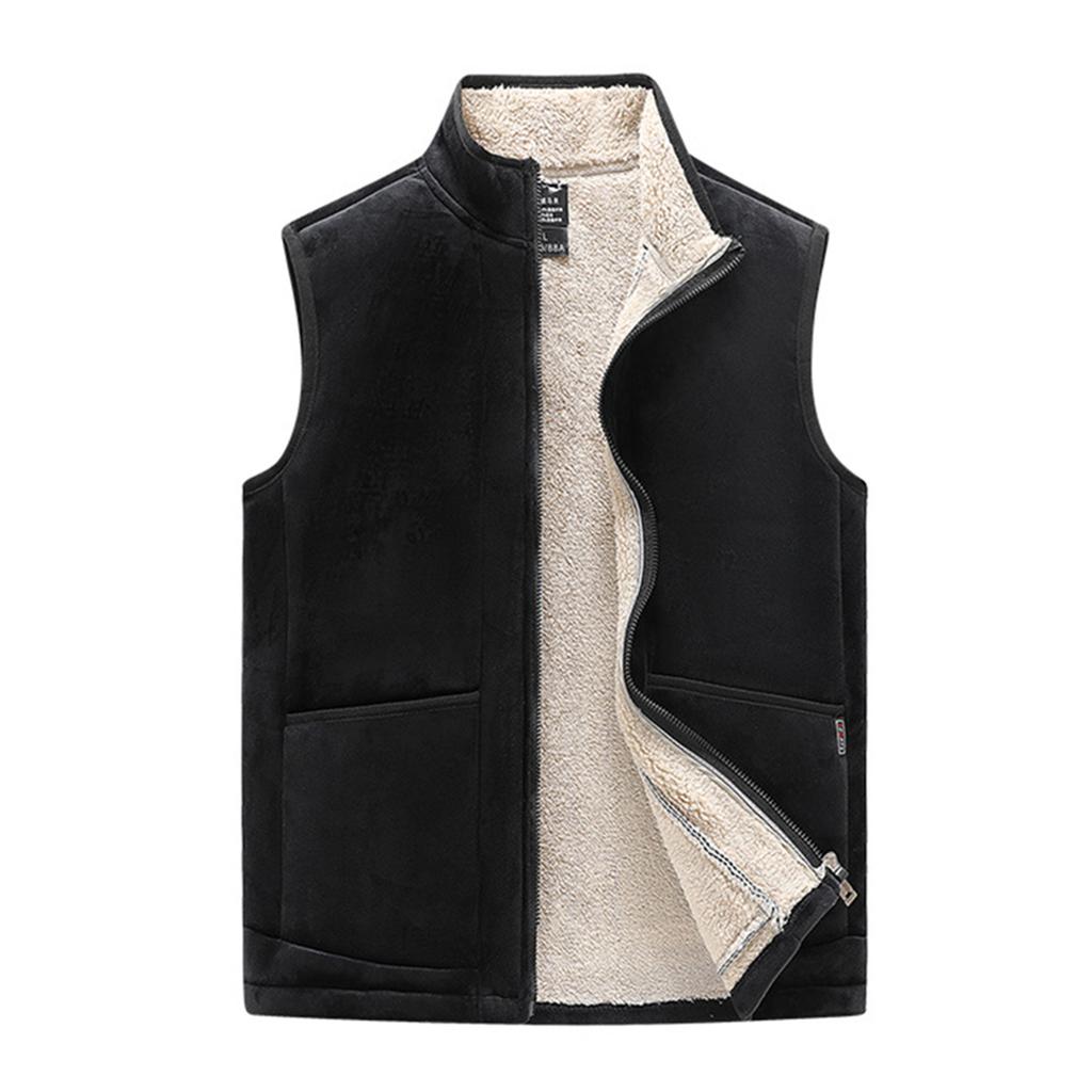 Мужской повседневный флисовый однотонный жилет на молнии, мужской жилет из искусственной овчины со стойкой воротником