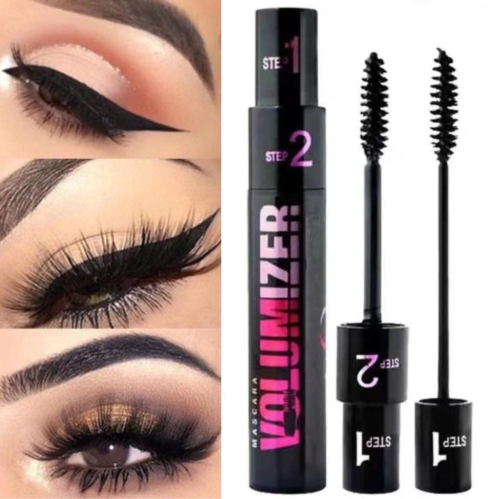 Тушь для ресниц с двойным эффектом, объемная тушь 2-в-1, долговечная, водостойкая, тонкие, длинные, с густыми завитками, тонкая, длинная, быстросохнущая, тушь для больших глаз, макияж, студенческая косметика