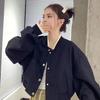 Yousheng Осень Весна Женская Куртка Стойка Воротник Однотонный Длинный Рукав Однобортный V-образный Вырез Уличный Стиль Преппи Стиль Бейсбольная Куртка Свободный Кардиган