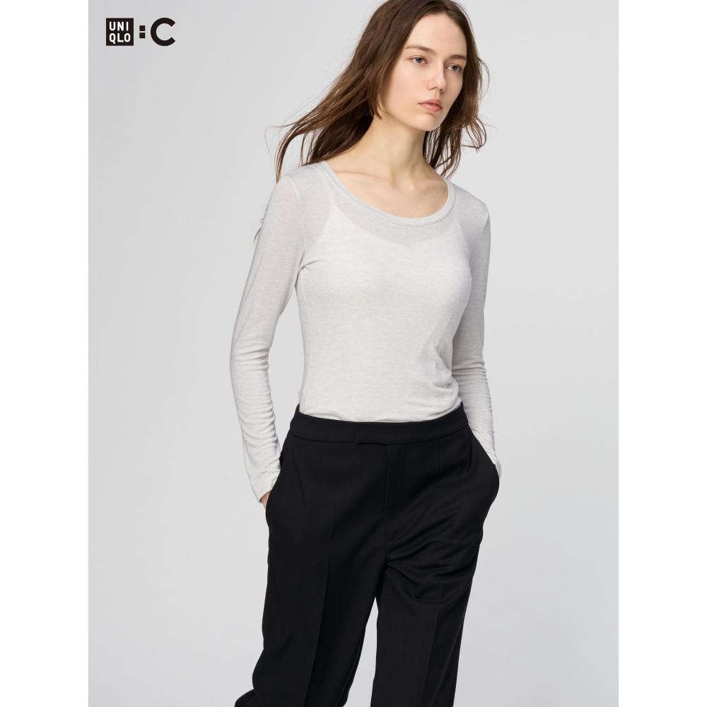 Uniqlo HeaTTech Кашемировая смесь Футболка с круглым вырезом