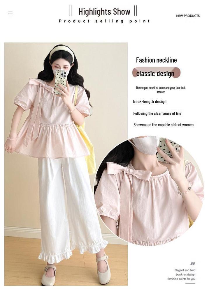 2026 Summer Fresh Bow Top & Ruffle Wide-Leg Pants Set