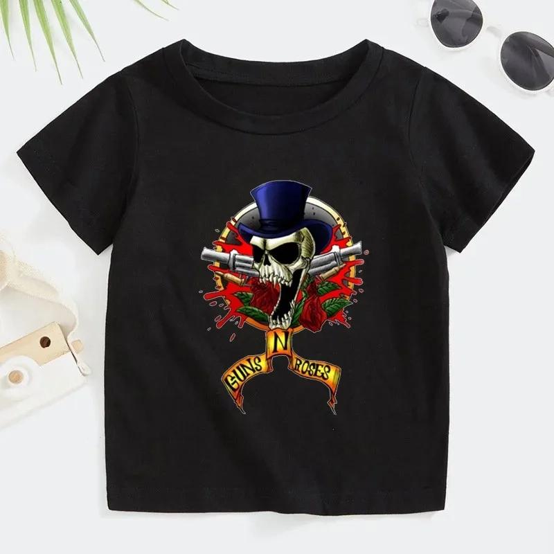 Футболка Rock Gun N Rose Летняя Детская Мода Музыка Короткий Рукав Мягкий Топ Удобная Подростковая Одежда для Мальчиков Девочек Панк Футболка