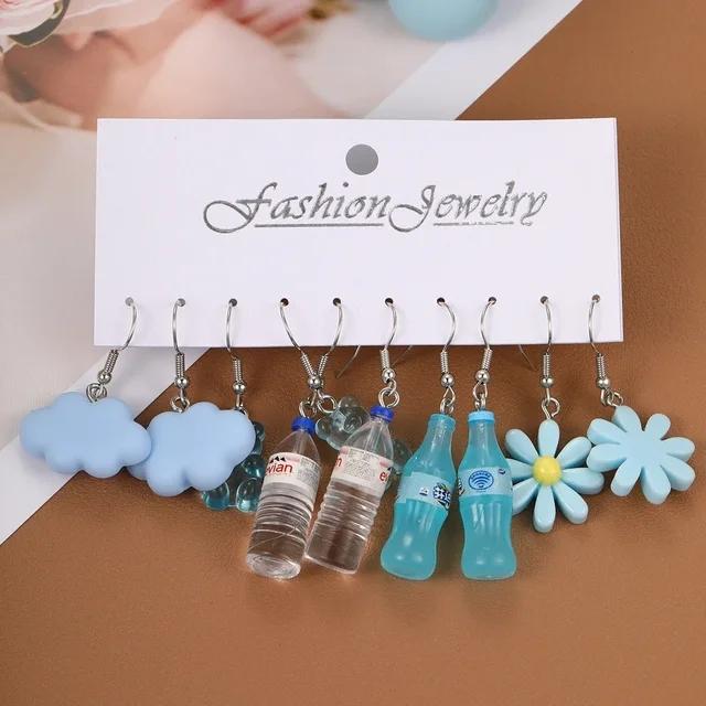 Комплект из 5 пар новых сережек из фруктовой смолы для еды и напитков, женские серьги со свежим и сладким темпераментом