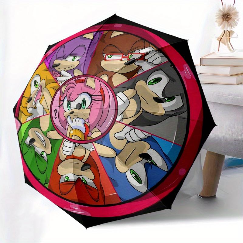 "Sonic the Hedgehog Character Wheel Spinner Game" Umbrella, Cute Umbrella with Cute Design, Portable 3-Fold Compact Umbrella for Men & Women, Valentin