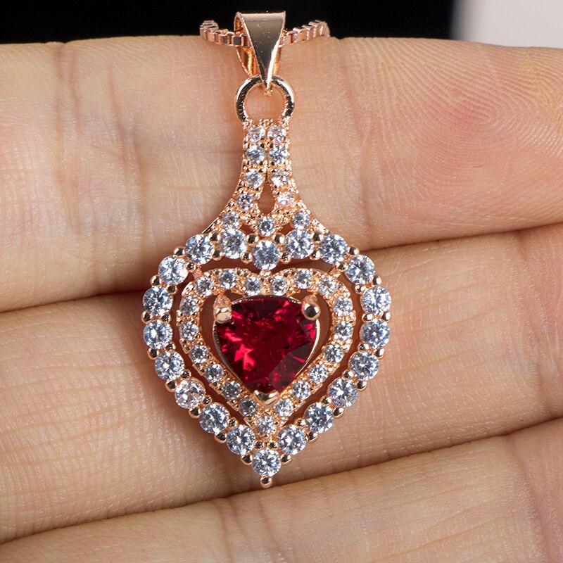 BELLA BOX Горячие продажи в форме сердца, рубиновые драгоценные камни, цвет розового золота, 5А, циркон, цепочка на ключицу, простое хрустальное ожерелье для женщин, свадебные украшения, оптовая продажа