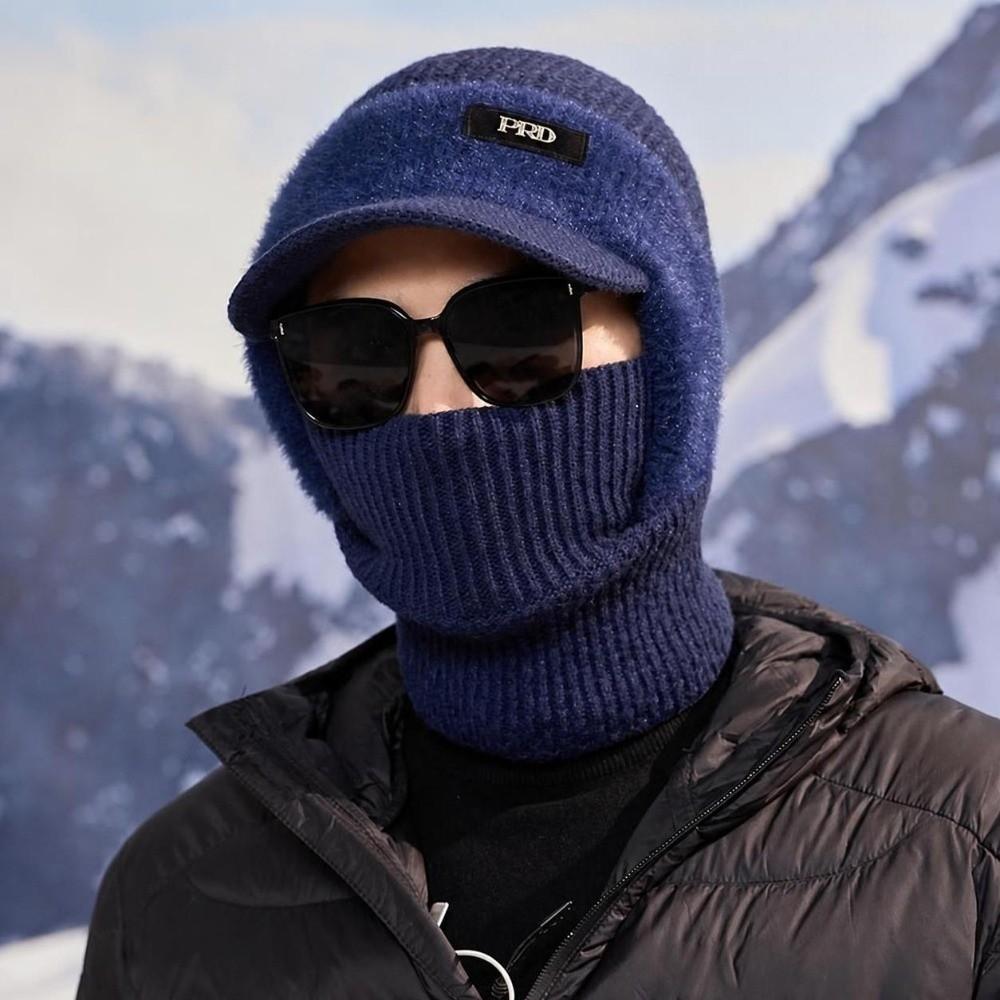 Cold Proof Brimmed Knitted Balaclava Polyester Fleece Lined Winter Knit Balaclava For Men