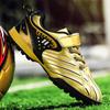 Высококачественные золотые детские футбольные бутсы с низкой липучкой для футзала для детей, легкие нескользящие футбольные тренировочные кроссовки для мальчиков