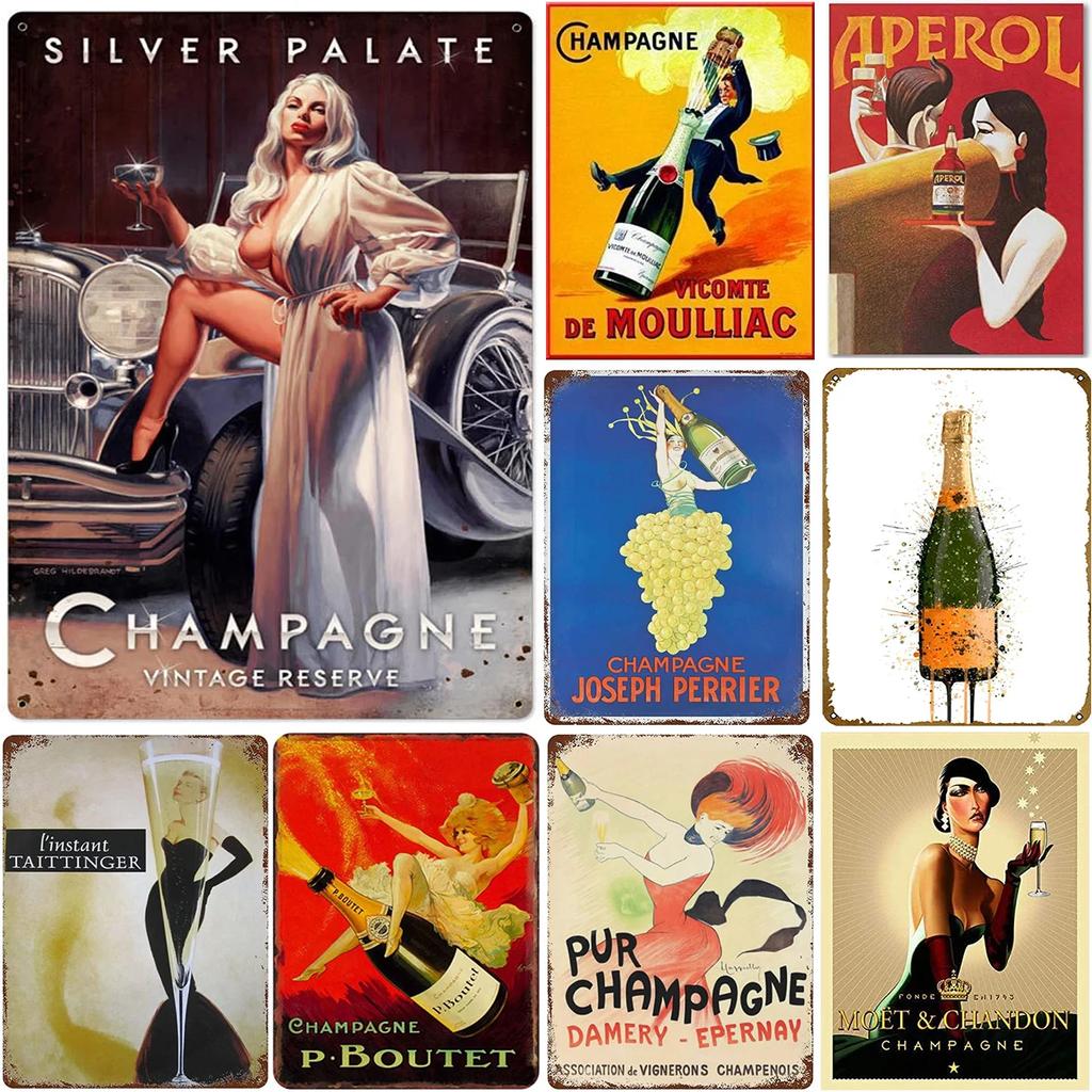 Silver Palate Champagne Vintage Retro Metal Tin Signs Vintage Wall Decor Metal Plaque Poster For Home Club Bar Pub Tavern Coffee