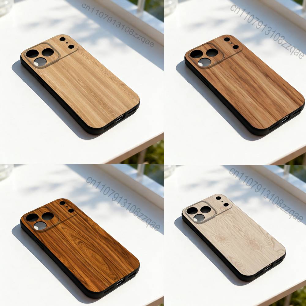 Чехол для телефона с принтом под натуральное дерево для iPhone 11,12,13,14,15,16,17,Pro,Max,Plus,E,SE4,Air,Mini Черный Мягкий Чехол