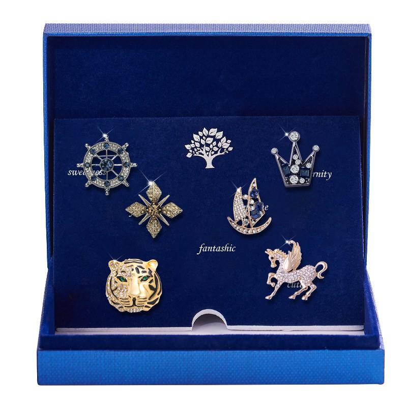 Vintage Style Full Rhinestone Mens Suit Lapel Pin Set Elegant Alloy Brooch Groom Wedding Gift