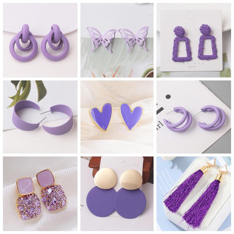 Purple Women Dangle Earrings Small Round Unusual Earrings Flower Butterfly Hanging earrings pendientes