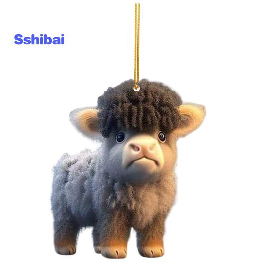 Милый мультяшный хайлендский коровий автомобильный кулон, акриловый художественный ремесленный орнамент, прекрасный автомобиль, зеркало заднего вида, украшение для дома, Рождественская елка, подвесное украшение, подарок