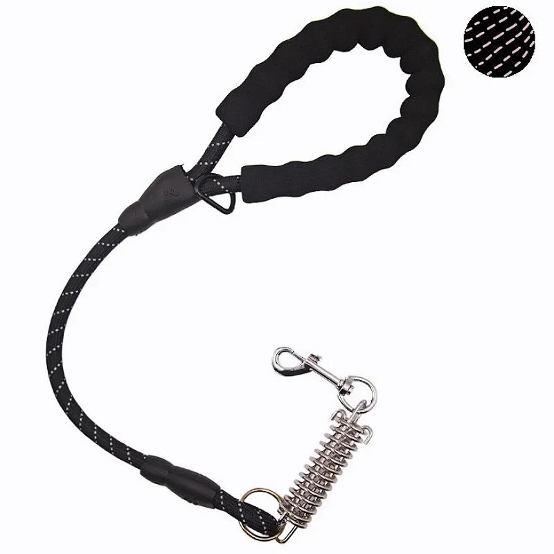 Dog Leash Short Dogs Leashes Stainless Steel Spring Dogs Chain Nylon Reflective Leash for Big Dog Walking 60cm Rope Pet Supplies