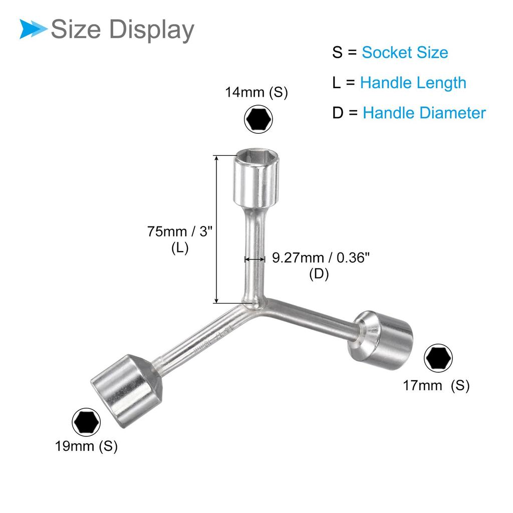CoCud Socket and 19mm Hex Spanner Repair Tool Bicycle Maintenance and 1 Piece Y-Type 3-Way Wrench, 14mm, 17mm, Lengths, CR-V Y-Type (Application