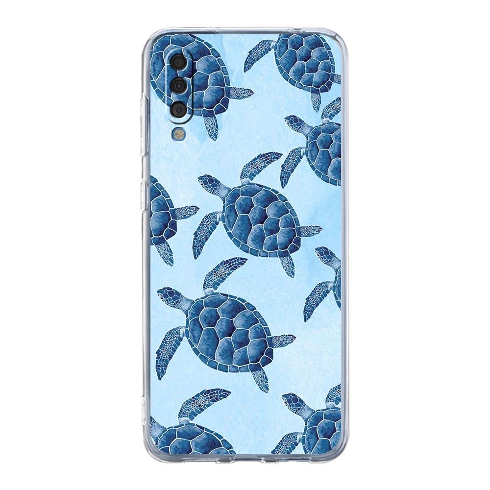 Чехол для Samsung A54 A52 A50 A70 A40 A20S A20E A02S A12 A14 A16 A22 A42 A34 A32 5G A04s A06 милая Мультяшная морская черепаха океанский синий