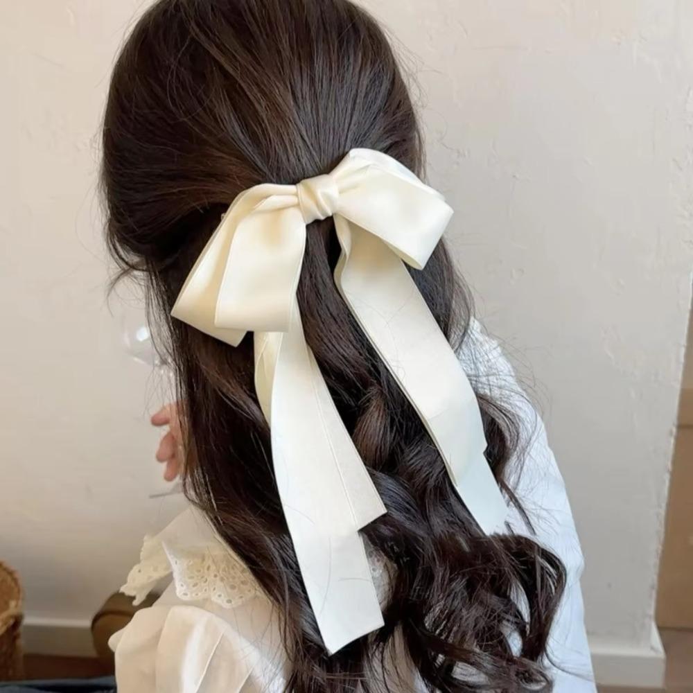 Large Bowknot Bow Hair Clip Solid Color Ribbon Hair Clip Fashion Ponytail Clip Girls