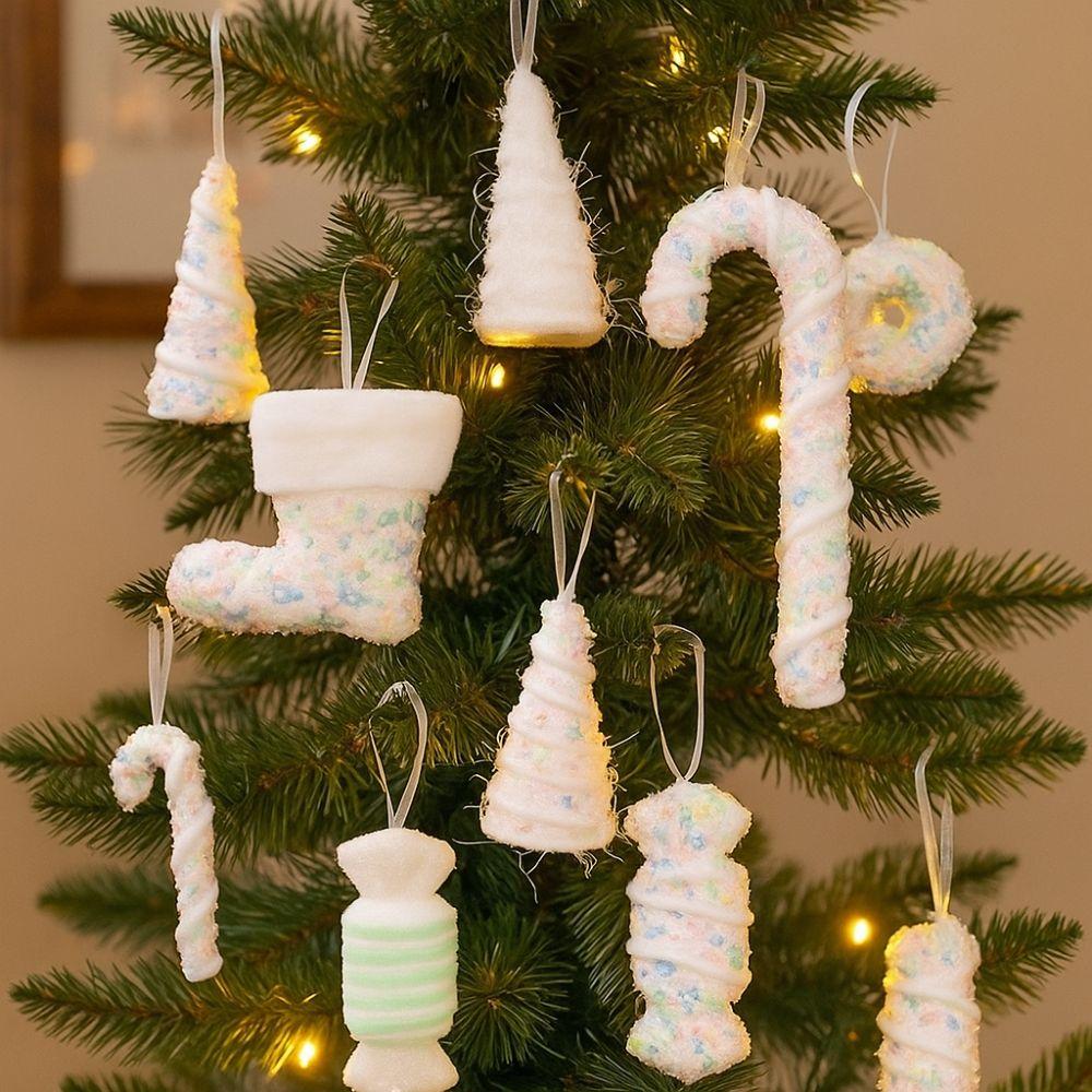 Flocking Xmas Tree Decor DIY Ice Cream Pendant Creative Candy Cane Ornament Home Decor