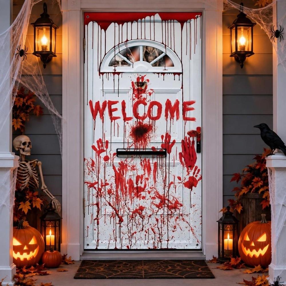Realistic Halloween 2D Door Banner Rectangular Halloween Background Banner Front Door