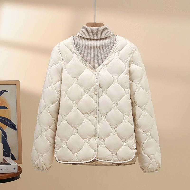 Down Cotton Short Jacket Women's Winter New Solid Color Rhombus Casual Interior with Warm Small Cotton Jacket Top