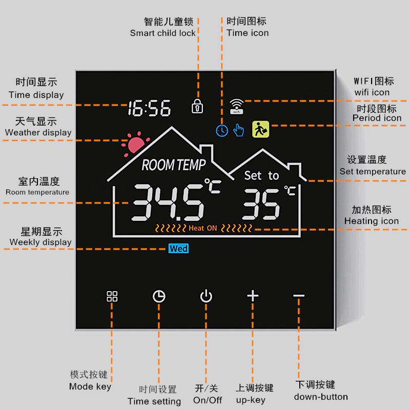 Tuya Smart WIFI Контроллер температуры AC90~240В 3А/16А для электрического подогрева пола/воды/газового котла Термостат