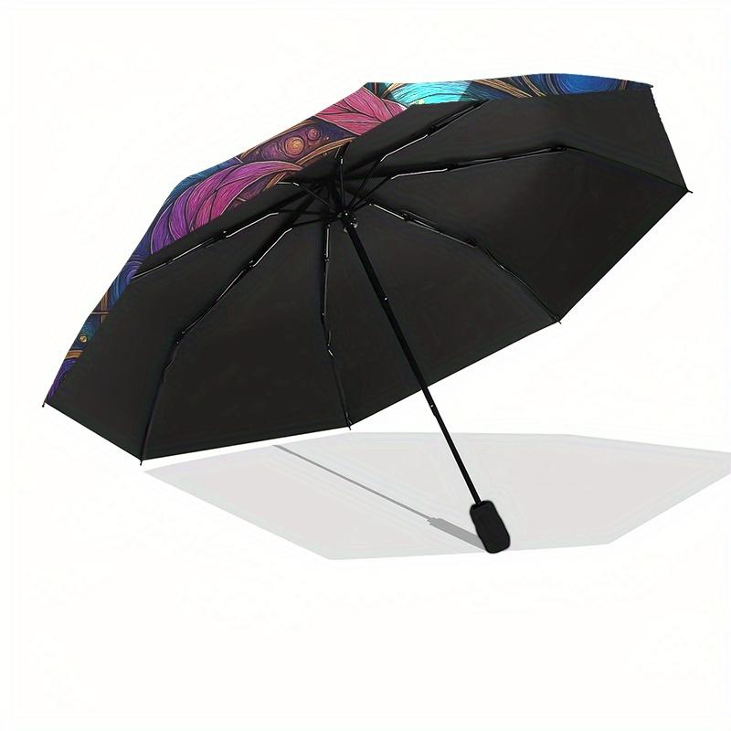Colorful Mandala Art: Open Book with Feathers and SwirlsUmbrella, Portable 3-Fold Compact Umbrella for Men & Women Gift