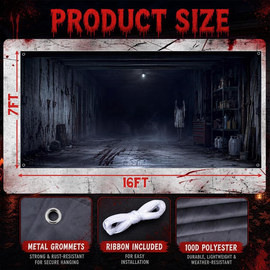 7x16 ft Halloween Garage Door Banner Scary, Eerie Ghost