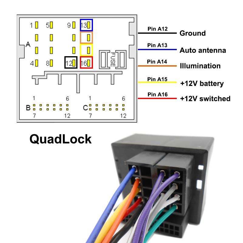Жгут проводов Quadlock, для штатного автомобильного радиоприемника ISO, Автомобильный электрический кабель, Совместим с VW, Seat, Skoda, BMW, Ford